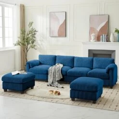 114.96 In Corduroy Modular U-Shaped Navy Sectional Sofa With 2-Ottomans For Living Room And Spacious Space -More Furniture Store navy jearey sectional sofas dxrzjsf6 navy c3 1000