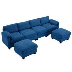 114.96 In Corduroy Modular U-Shaped Navy Sectional Sofa With 2-Ottomans For Living Room And Spacious Space -More Furniture Store navy jearey sectional sofas dxrzjsf6 navy fa 1000