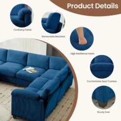 115 In. Corduroy Modular L-Shaped Navy 7-Seat Sectional Sofa For Living Room And Spacious Space 10 115 In. Corduroy Modular L-Shaped Navy 7-Seat Sectional Sofa For Living Room And Spacious Space -More Furniture Store navy jearey sectional sofas dxrzjsf7 navy 1f 1000