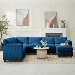 115 In. Corduroy Modular L-Shaped Navy 7-Seat Sectional Sofa For Living Room And Spacious Space 9 115 In. Corduroy Modular L-Shaped Navy 7-Seat Sectional Sofa For Living Room And Spacious Space -More Furniture Store navy jearey sectional sofas dxrzjsf7 navy c3 1000