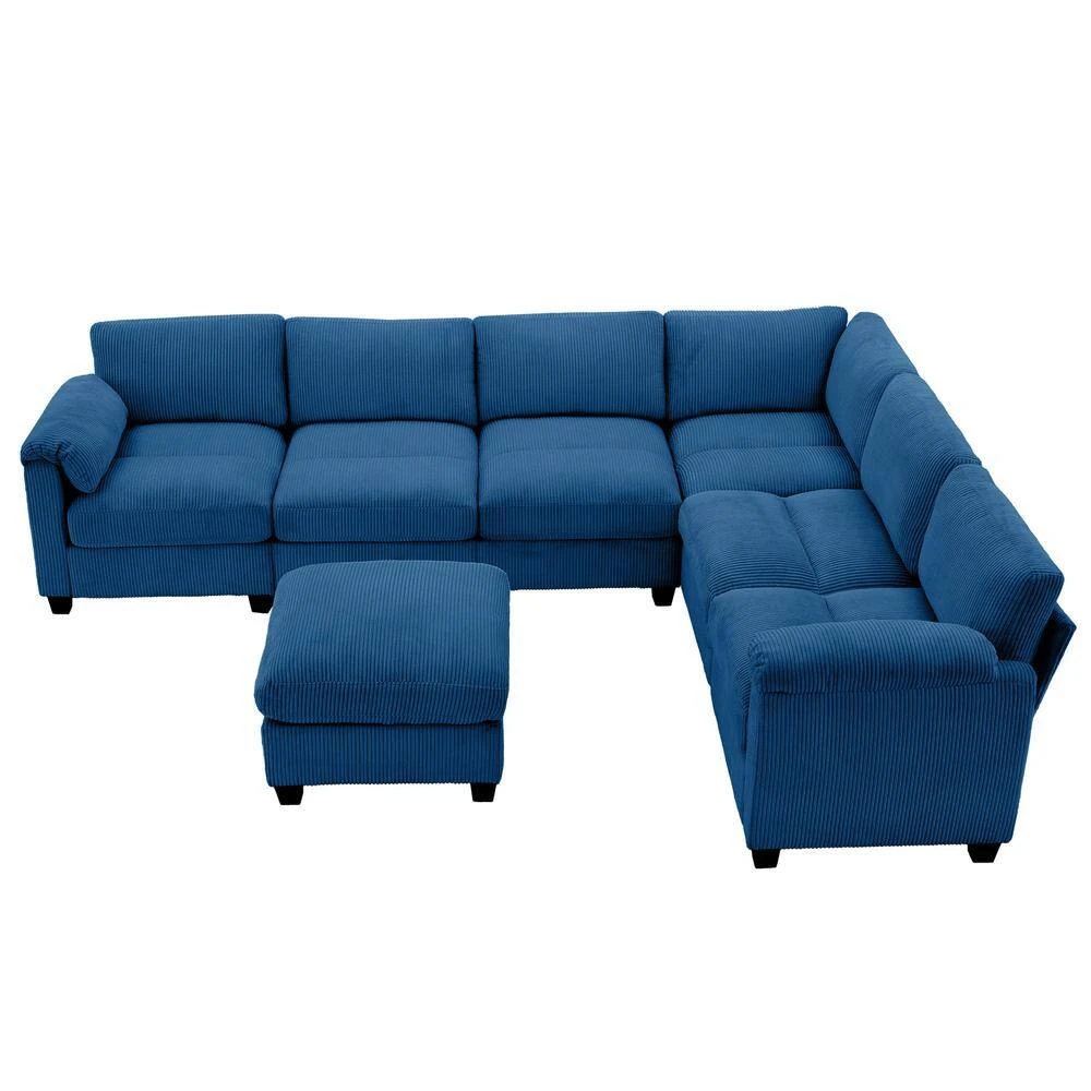 115 In. Corduroy Modular L-Shaped Navy 7-Seat Sectional Sofa For Living Room And Spacious Space 6 115 In. Corduroy Modular L-Shaped Navy 7-Seat Sectional Sofa For Living Room And Spacious Space - Image 6
