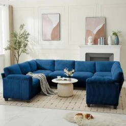 115 In. Corduroy Modular U-Shaped Navy 8-Seat Sectional Sofa For Living Room And Spacious Space -More Furniture Store navy jearey sectional sofas dxrzjsf8 navy c3 1000