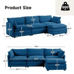 112 In. W 4-Piece Modern Straight Arm Corduroy Fabric L-Shaped Sectional Sofa With Ottoman In Navy -More Furniture Store navy jearey sectional sofas e46sf 3 ny 40 1000