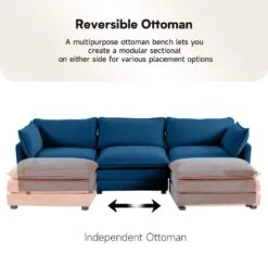 112 In. W 4-Piece Modern Straight Arm Corduroy Fabric L-Shaped Sectional Sofa With Ottoman In Navy -More Furniture Store navy jearey sectional sofas e46sf 3 ny c3 1000