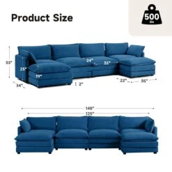 147 In. W 6-Piece Modern Fabric Sectional Sofa With Ottoman In Navy -More Furniture Store navy jearey sectional sofas e46sf 4 ny 40 1000