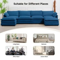 147 In. W 6-Piece Modern Fabric Sectional Sofa With Ottoman In Navy -More Furniture Store navy jearey sectional sofas e46sf 4 ny 66 1000