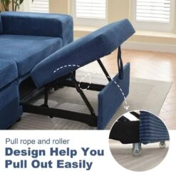 90.94 In. Navy Corduroy Upholstered L-Shaped Sleeper Sectional Sofa With Storage And Removable Ottomans For Living Room -More Furniture Store navy jearey sectional sofas lsbsf navy 1f 1000