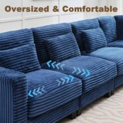 154 In. Corduroy Modular Rectangular Shaped Navy 4-Seat Sectional Sofa For Living Room And Spacious Space -More Furniture Store navy jearey sectional sofas lydtr 4 navy 1f 1000