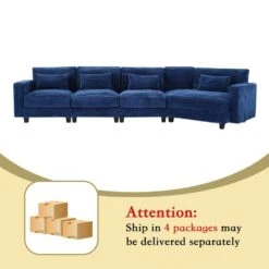 154 In. Corduroy Modular Rectangular Shaped Navy 4-Seat Sectional Sofa For Living Room And Spacious Space -More Furniture Store navy jearey sectional sofas lydtr 4 navy 4f 1000