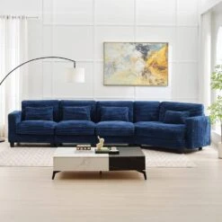 154 In. Corduroy Modular Rectangular Shaped Navy 4-Seat Sectional Sofa For Living Room And Spacious Space -More Furniture Store navy jearey sectional sofas lydtr 4 navy c3 1000