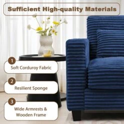 154 In. Corduroy Modular Rectangular Shaped Navy 4-Seat Sectional Sofa For Living Room And Spacious Space -More Furniture Store navy jearey sectional sofas lydtr 4 navy fa 1000