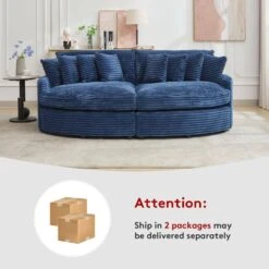 100.78 In. Navy Corduroy Detachable Sofa With Eight Pillows 12 100.78 In. Navy Corduroy Detachable Sofa With Eight Pillows -More Furniture Store navy jearey sectional sofas qexdxr y navy 1f 1000