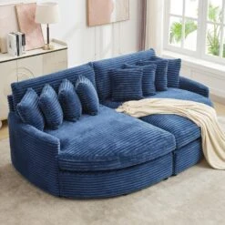 100.78 In. Navy Corduroy Detachable Sofa With Eight Pillows 11 100.78 In. Navy Corduroy Detachable Sofa With Eight Pillows -More Furniture Store navy jearey sectional sofas qexdxr y navy 4f 1000