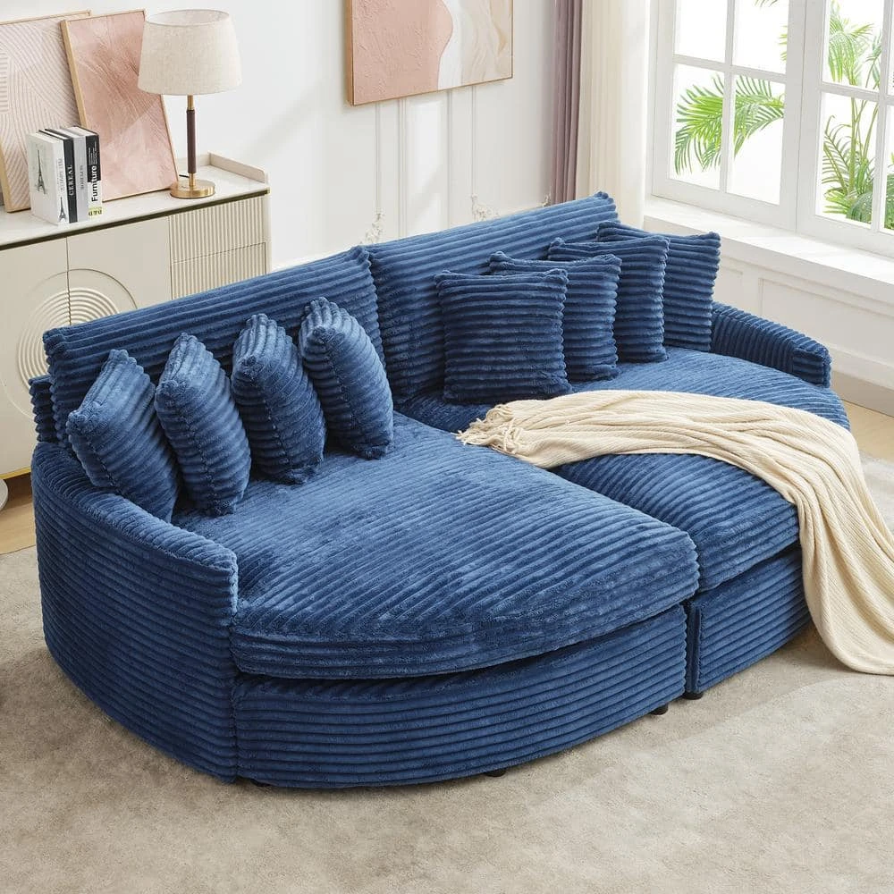 100.78 In. Navy Corduroy Detachable Sofa With Eight Pillows 4 100.78 In. Navy Corduroy Detachable Sofa With Eight Pillows - Image 4