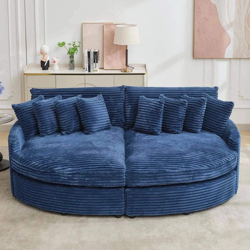 100.78 In. Navy Corduroy Detachable Sofa With Eight Pillows 1 100.78 In. Navy Corduroy Detachable Sofa With Eight Pillows