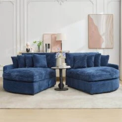 100.78 In. Navy Corduroy Detachable Sofa With Eight Pillows 10 100.78 In. Navy Corduroy Detachable Sofa With Eight Pillows -More Furniture Store navy jearey sectional sofas qexdxr y navy c3 1000