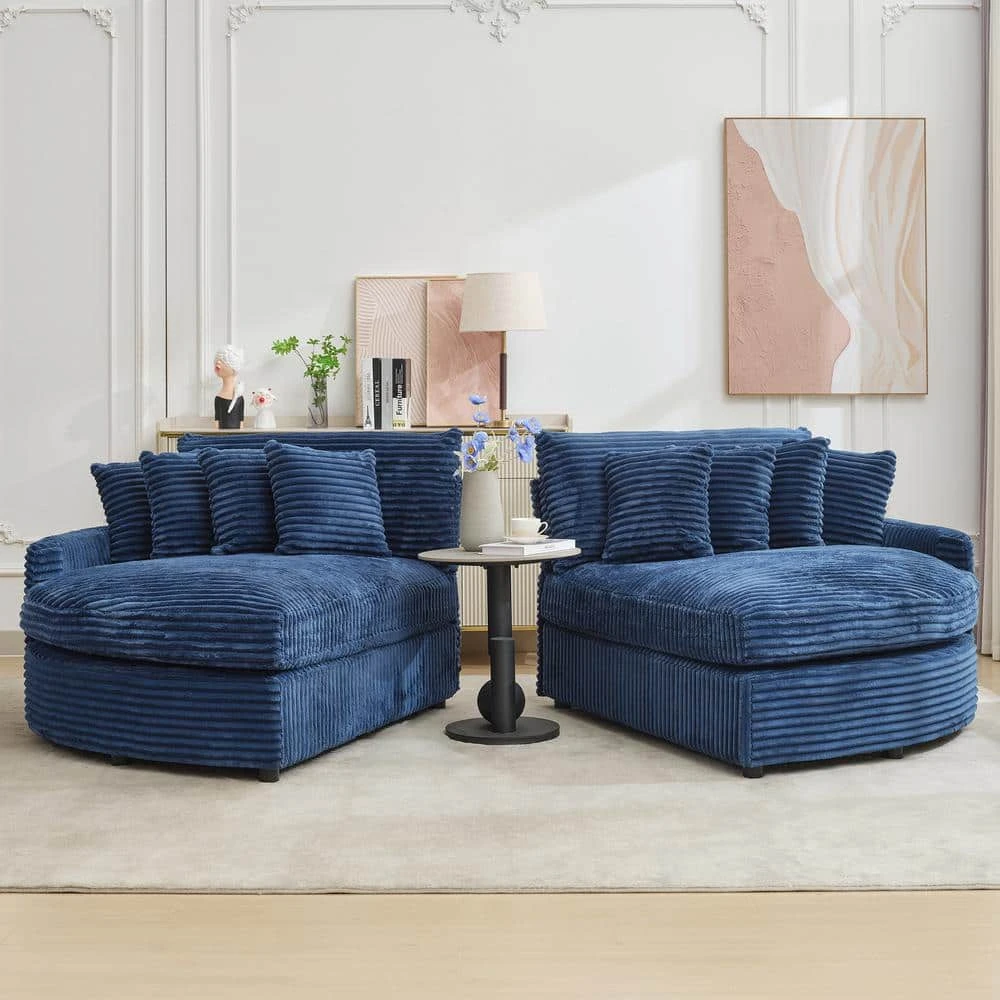 100.78 In. Navy Corduroy Detachable Sofa With Eight Pillows 3 100.78 In. Navy Corduroy Detachable Sofa With Eight Pillows - Image 3