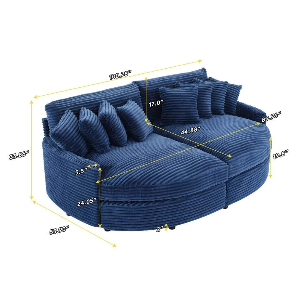 100.78 In. Navy Corduroy Detachable Sofa With Eight Pillows 2 100.78 In. Navy Corduroy Detachable Sofa With Eight Pillows - Image 2