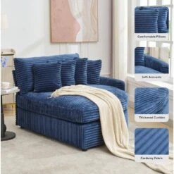 100.78 In. Navy Corduroy Detachable Sofa With Eight Pillows 14 100.78 In. Navy Corduroy Detachable Sofa With Eight Pillows -More Furniture Store navy jearey sectional sofas qexdxr y navy fa 1000