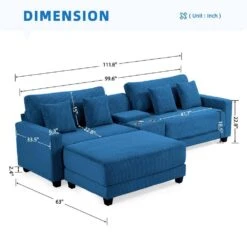 Laibai 111.81 In. Square Arm Velvet Modular 3-Piece Modern Sofa With Cup Holder And Ottoman In Navy -More Furniture Store navy jearey sofas couches dxrabc navy c3 1000