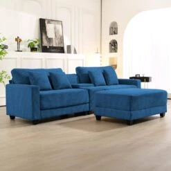 Laibai 111.81 In. Square Arm Velvet Modular 3-Piece Modern Navy Sofa With Cup Holder And Ottoman 10 Laibai 111.81 In. Square Arm Velvet Modular 3-Piece Modern Navy Sofa With Cup Holder And Ottoman -More Furniture Store navy jearey sofas couches xdxrabc navy 1f 1000