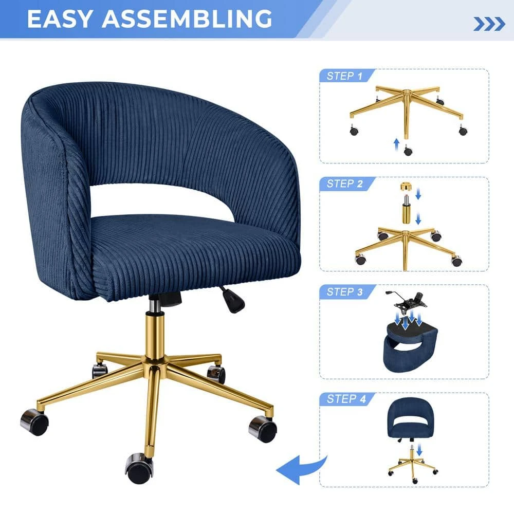 Navy Modern Swivel And Adjustable Task Chair Tufted Office Chair With Gold Base 7 Navy Modern Swivel And Adjustable Task Chair Tufted Office Chair With Gold Base - Image 7