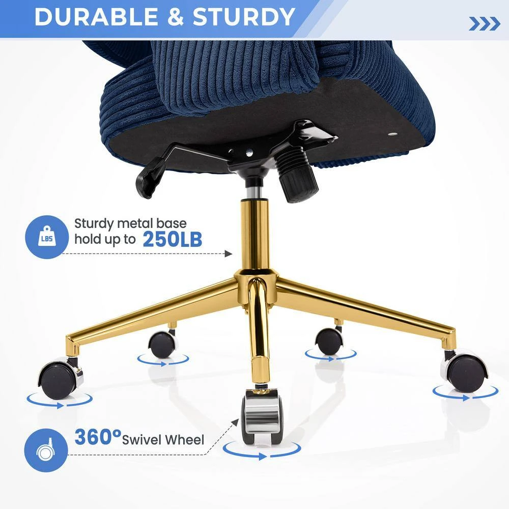 Navy Modern Swivel And Adjustable Task Chair Tufted Office Chair With Gold Base 5 Navy Modern Swivel And Adjustable Task Chair Tufted Office Chair With Gold Base - Image 5