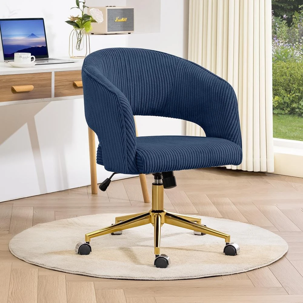 Navy Modern Swivel And Adjustable Task Chair Tufted Office Chair With Gold Base 1 Navy Modern Swivel And Adjustable Task Chair Tufted Office Chair With Gold Base