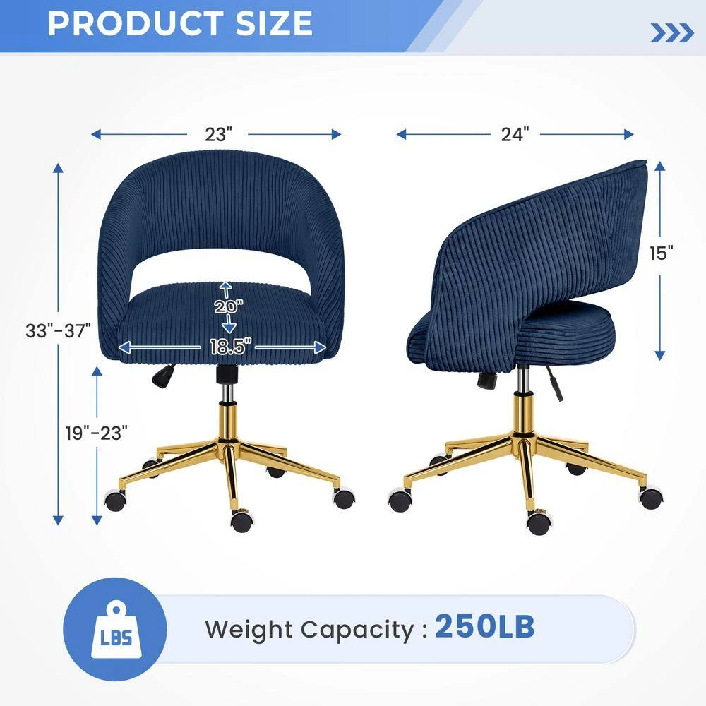 Navy Modern Swivel And Adjustable Task Chair Tufted Office Chair With Gold Base 4 Navy Modern Swivel And Adjustable Task Chair Tufted Office Chair With Gold Base - Image 4