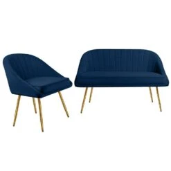 Atye 2 Piece Navy Living Room Velvet Loveseat And Accent Chair Set -More Furniture Store navy living room sets sry dry ny 31 1000