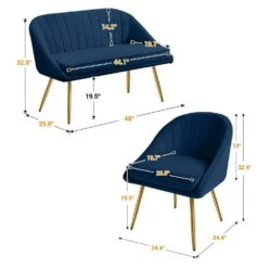 Atye 2 Piece Navy Living Room Velvet Loveseat And Accent Chair Set -More Furniture Store navy living room sets sry dry ny 66 1000
