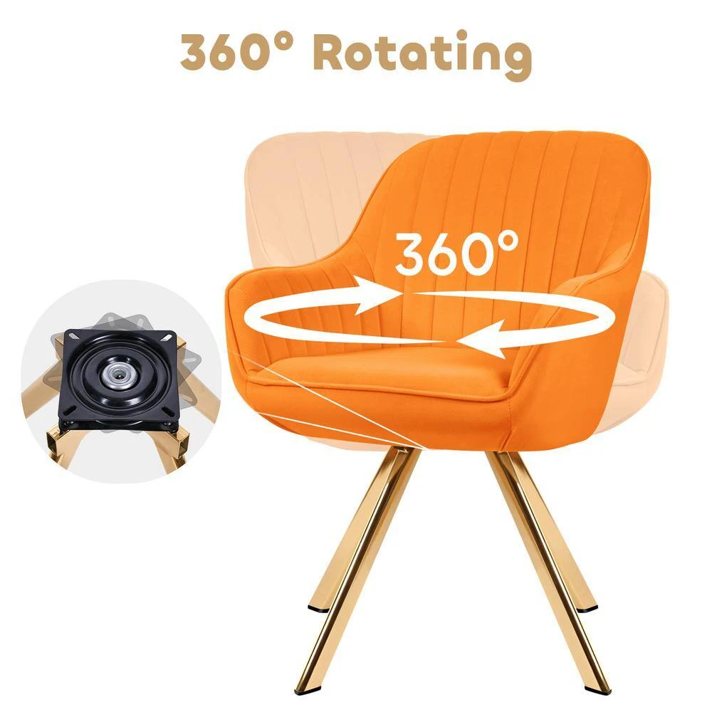 Modern Yellow Brushed Velvet Swivel Accent Armchair With Metal Legs For Living 7 Modern Yellow Brushed Velvet Swivel Accent Armchair With Metal Legs For Living - Image 7