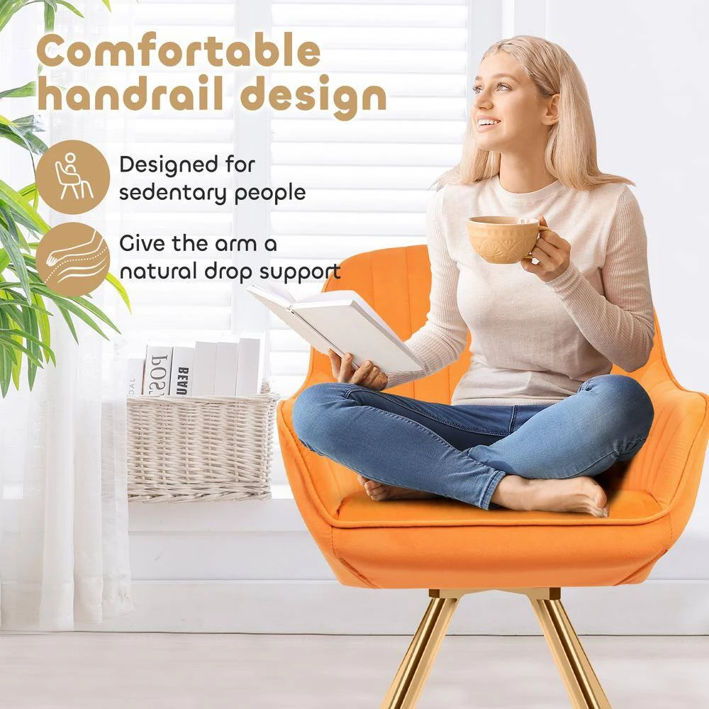 Modern Yellow Brushed Velvet Swivel Accent Armchair With Metal Legs For Living 8 Modern Yellow Brushed Velvet Swivel Accent Armchair With Metal Legs For Living - Image 8