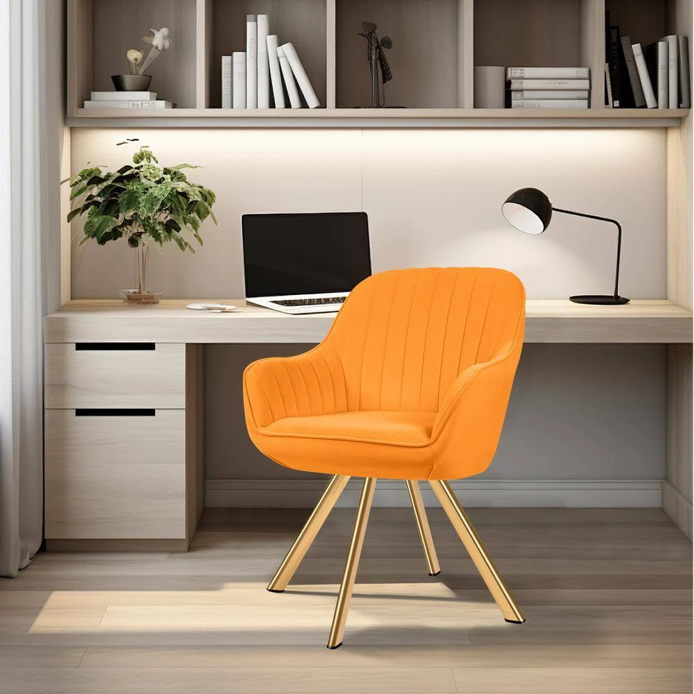 Modern Yellow Brushed Velvet Swivel Accent Armchair With Metal Legs For Living 2 Modern Yellow Brushed Velvet Swivel Accent Armchair With Metal Legs For Living - Image 2