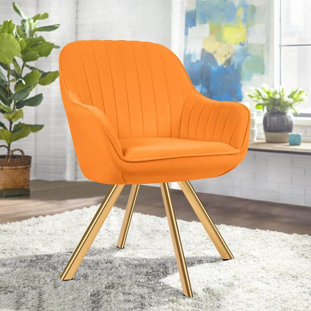 Modern Yellow Brushed Velvet Swivel Accent Armchair With Metal Legs For Living 9 Modern Yellow Brushed Velvet Swivel Accent Armchair With Metal Legs For Living - Image 9