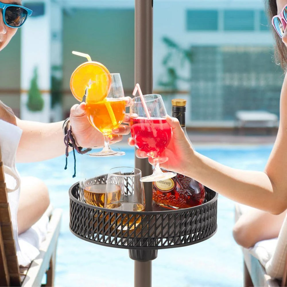 Resin Round Market Patio Umbrella Table Tray In Black 7 Resin Round Market Patio Umbrella Table Tray In Black - Image 7