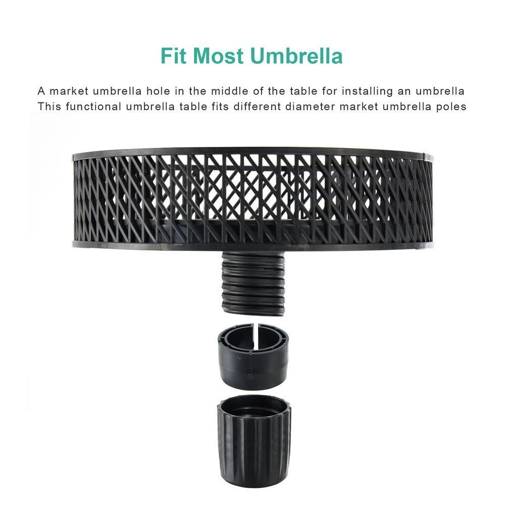 Resin Round Market Patio Umbrella Table Tray In Black 3 Resin Round Market Patio Umbrella Table Tray In Black - Image 3