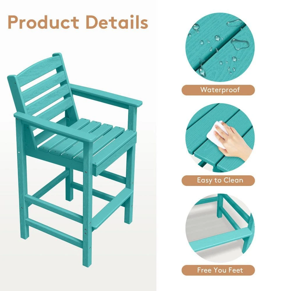 2-Piece HDPE Plastic Adirondack Outdoor Bar Stools In Aruba Blue 4 2-Piece HDPE Plastic Adirondack Outdoor Bar Stools In Aruba Blue - Image 4