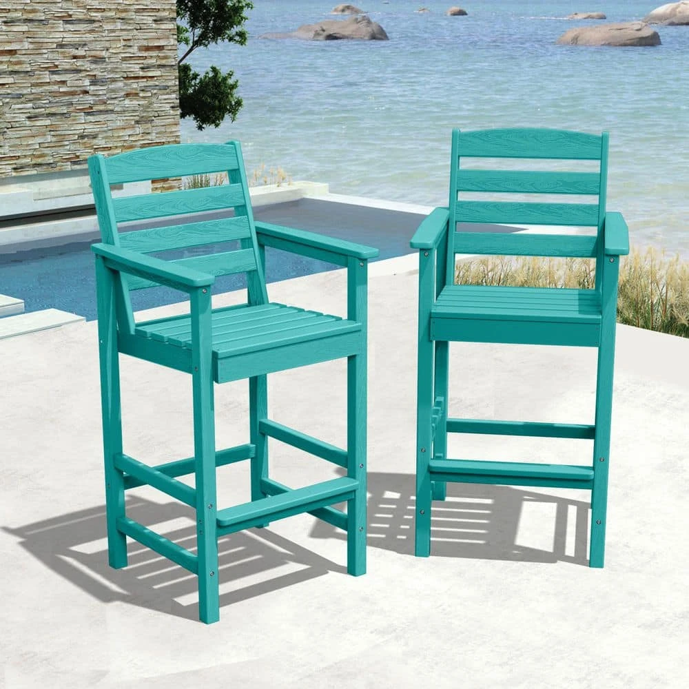 2-Piece HDPE Plastic Adirondack Outdoor Bar Stools In Aruba Blue 1 2-Piece HDPE Plastic Adirondack Outdoor Bar Stools In Aruba Blue