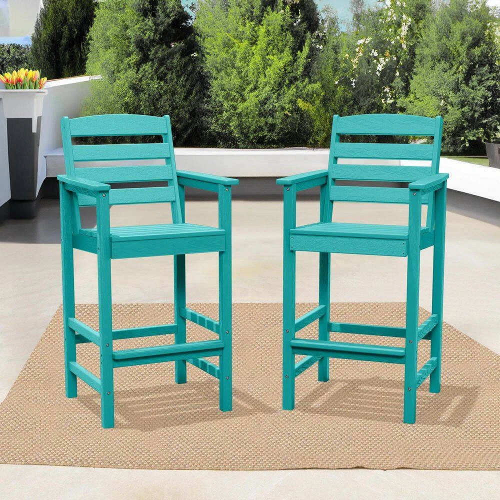 2-Piece HDPE Plastic Adirondack Outdoor Bar Stools In Aruba Blue 2 2-Piece HDPE Plastic Adirondack Outdoor Bar Stools In Aruba Blue - Image 2