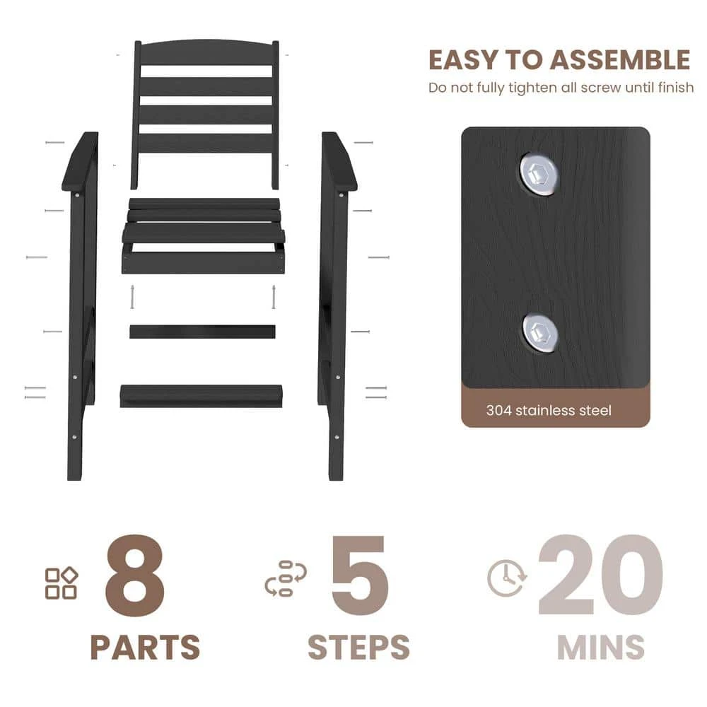 2-Piece HDPE Plastic Adirondack Outdoor Bar Stools In Black 3 2-Piece HDPE Plastic Adirondack Outdoor Bar Stools In Black - Image 3