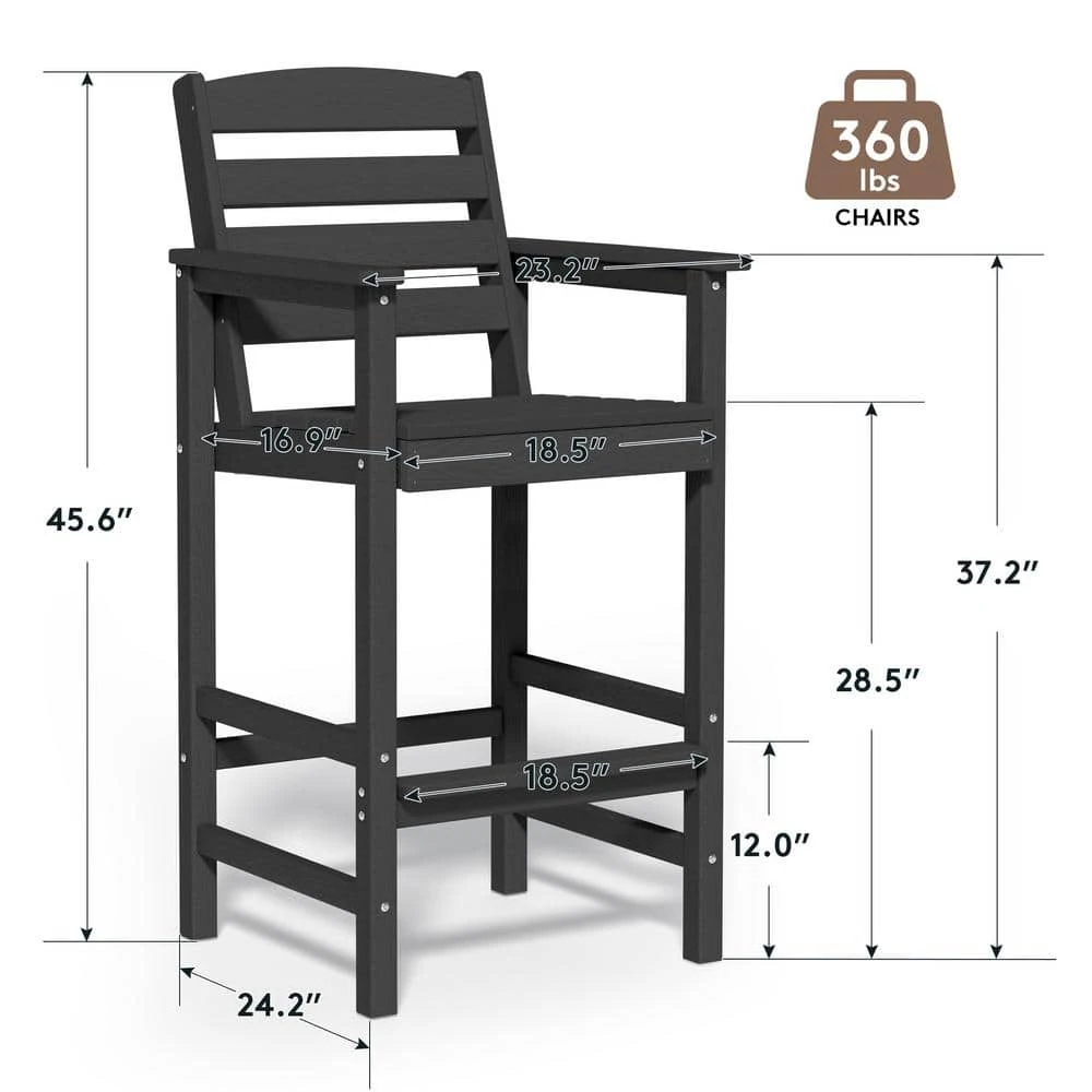 2-Piece HDPE Plastic Adirondack Outdoor Bar Stools In Black 5 2-Piece HDPE Plastic Adirondack Outdoor Bar Stools In Black - Image 5