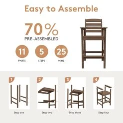 2-Piece HDPE Plastic Adirondack Outdoor Bar Stools In Brown -More Furniture Store outdoor bar stools jygjy2jt brown 4f 1000