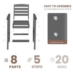 2-Piece HDPE Plastic Adirondack Outdoor Bar Stools In Gray -More Furniture Store outdoor bar stools jygjy2jt gray 4f 1000