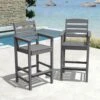 2-Piece HDPE Plastic Adirondack Outdoor Bar Stools In Gray