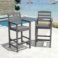 2-Piece HDPE Plastic Adirondack Outdoor Bar Stools In Gray