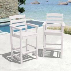2-Piece HDPE Plastic Adirondack Outdoor Bar Stools In White