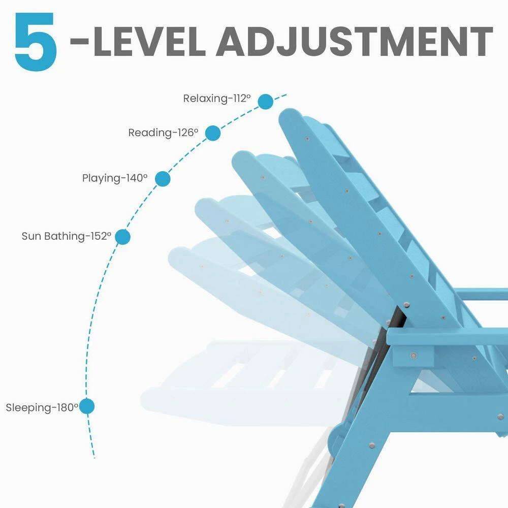 HDPE Light Blue Adjustable Outdoor Lounge Chair (1-Pack) 3 HDPE Light Blue Adjustable Outdoor Lounge Chair (1-Pack) - Image 3
