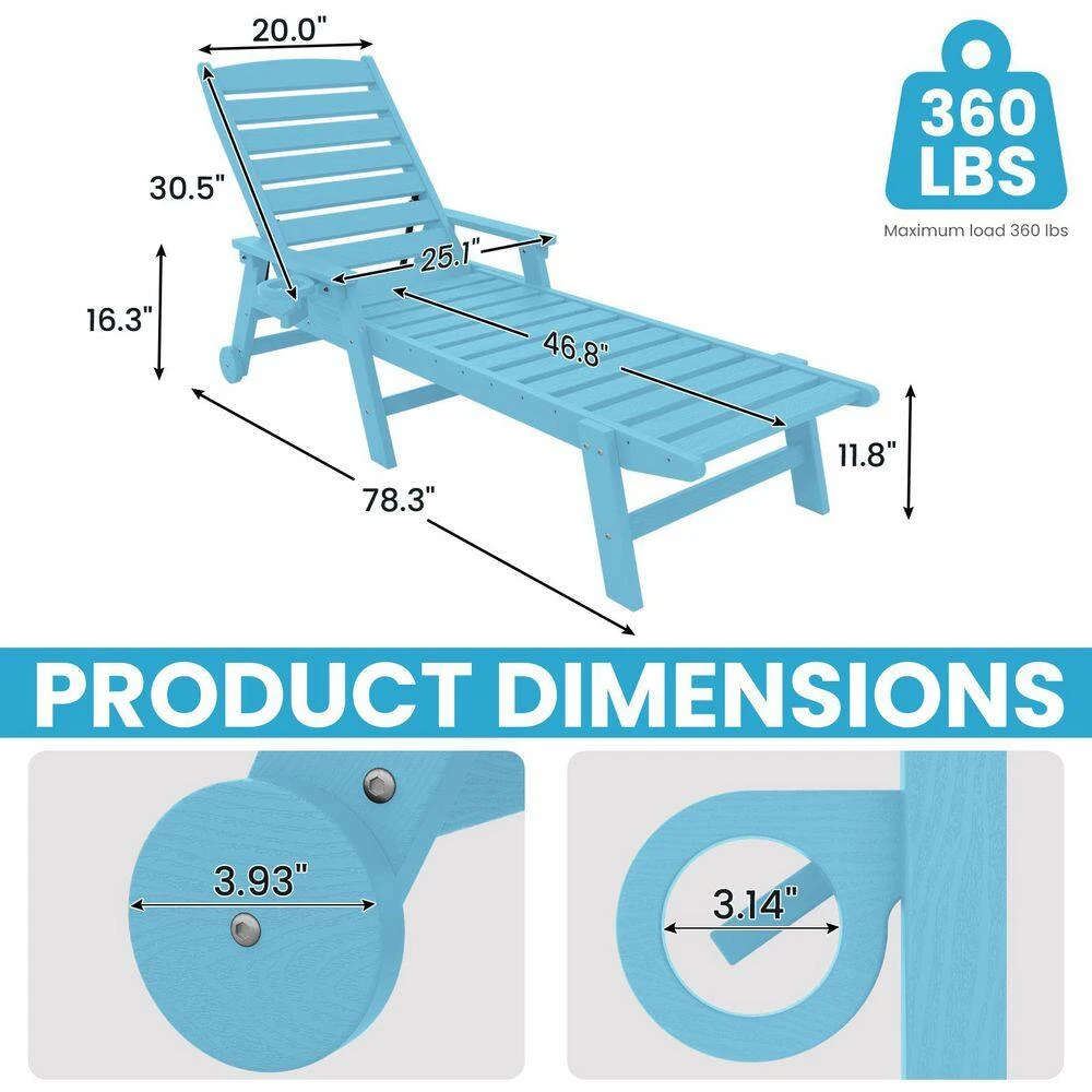 HDPE Light Blue Adjustable Outdoor Lounge Chair (1-Pack) 2 HDPE Light Blue Adjustable Outdoor Lounge Chair (1-Pack) - Image 2