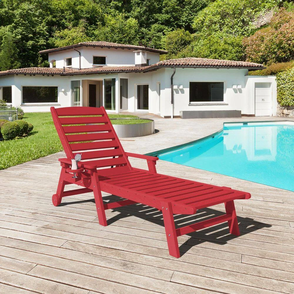 HDPE Red Adjustable Outdoor Lounge Chair (1-Pack) 7 HDPE Red Adjustable Outdoor Lounge Chair (1-Pack) - Image 7